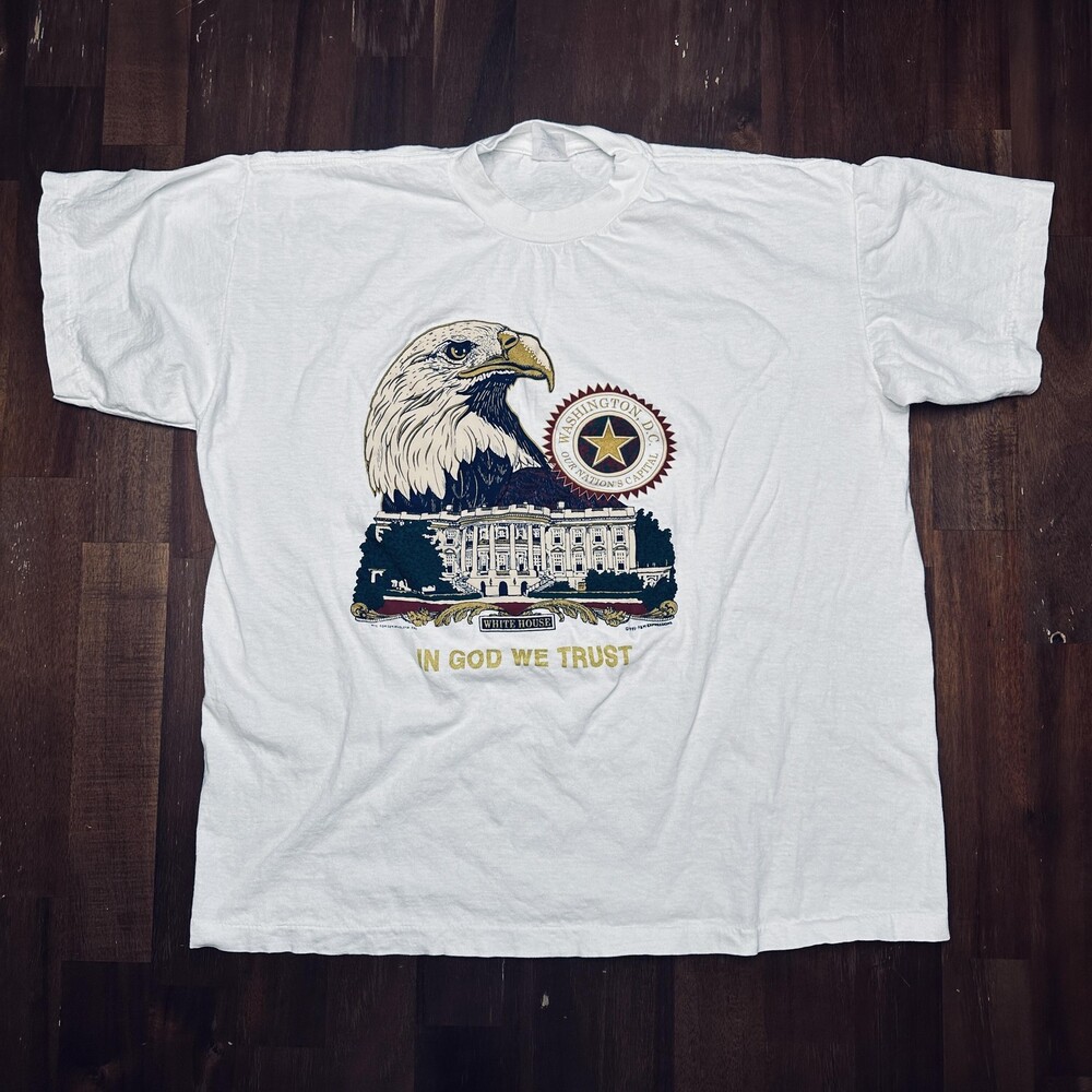 Vintage 1995 Washington DC White House Eagle Shirt Mens Large White USA